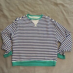 $98 WE THE FREE Classic Striped Oversized Crewneck Sweatshirt Blue XS SOLD OUT